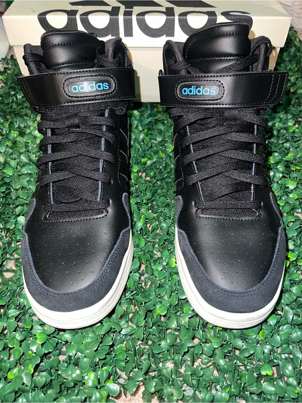 Adidas Black High-Top Sneakers with Blue Logo Accents